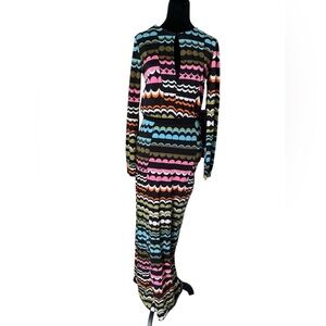 H&M Fashion Star Size 4 Multicolor Retro Graphic Print Long Sleeve Maxi Dress